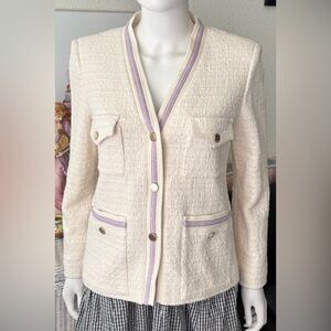 Maje Vivossa Short Cotton Tweed jacket Fitted Lined in cream color Size L NWT